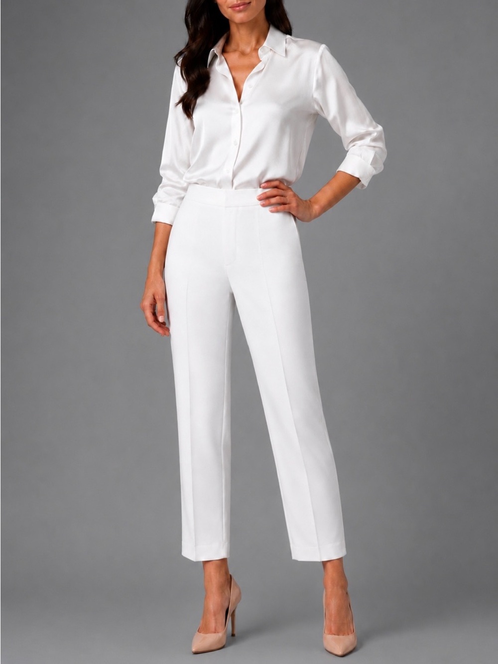 White Triacetate Straight Leg Ankle Dress Pants Career Linda Allard Ellen Tracy